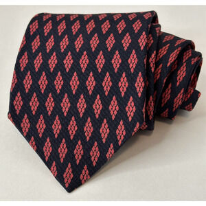 Kriziauomo Neck Tie Navy w/Red Diamonds 100% Silk Made in Italy CLEAN